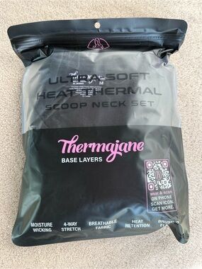 Thermajane UltraSoft Heat Thermal Scoop Neck Base Layer Set - Black